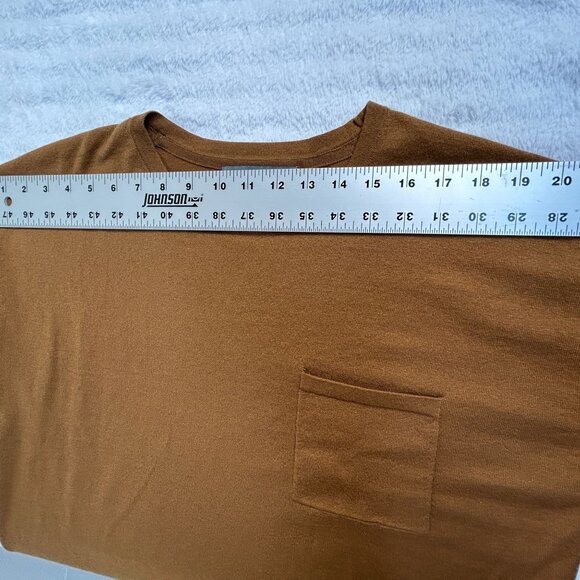 Title Nine Womens Striped Sleeve Crew Neck Top Large Brown Stretch Pocket Casual - Picture 5 of 7